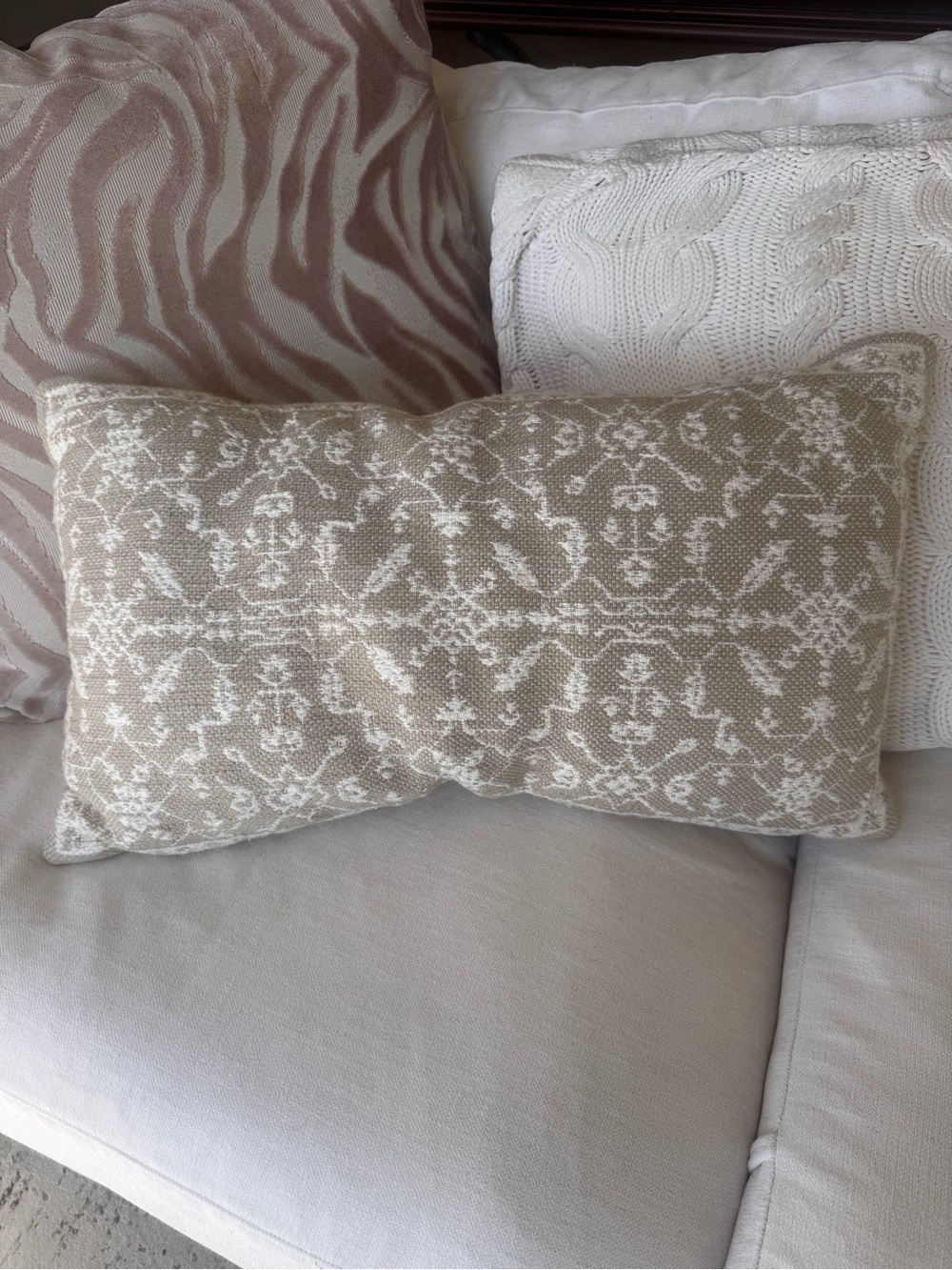 Studio McGee Beige and White Woven Lumbar Pillow